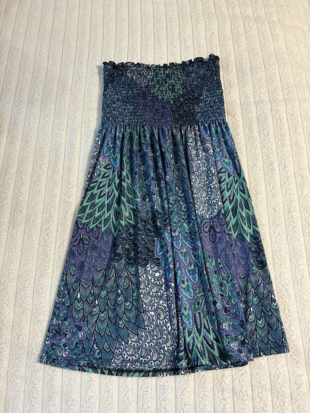 Y2K Hypnotik Peacock Tube Top Dress Womens Petite Medium Boho Vacation festival